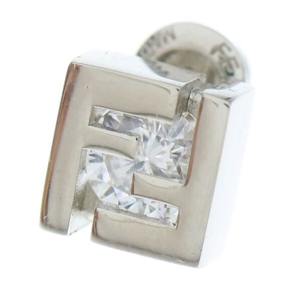 Fendi Zucca Rhinestone Stud Earrings Silver